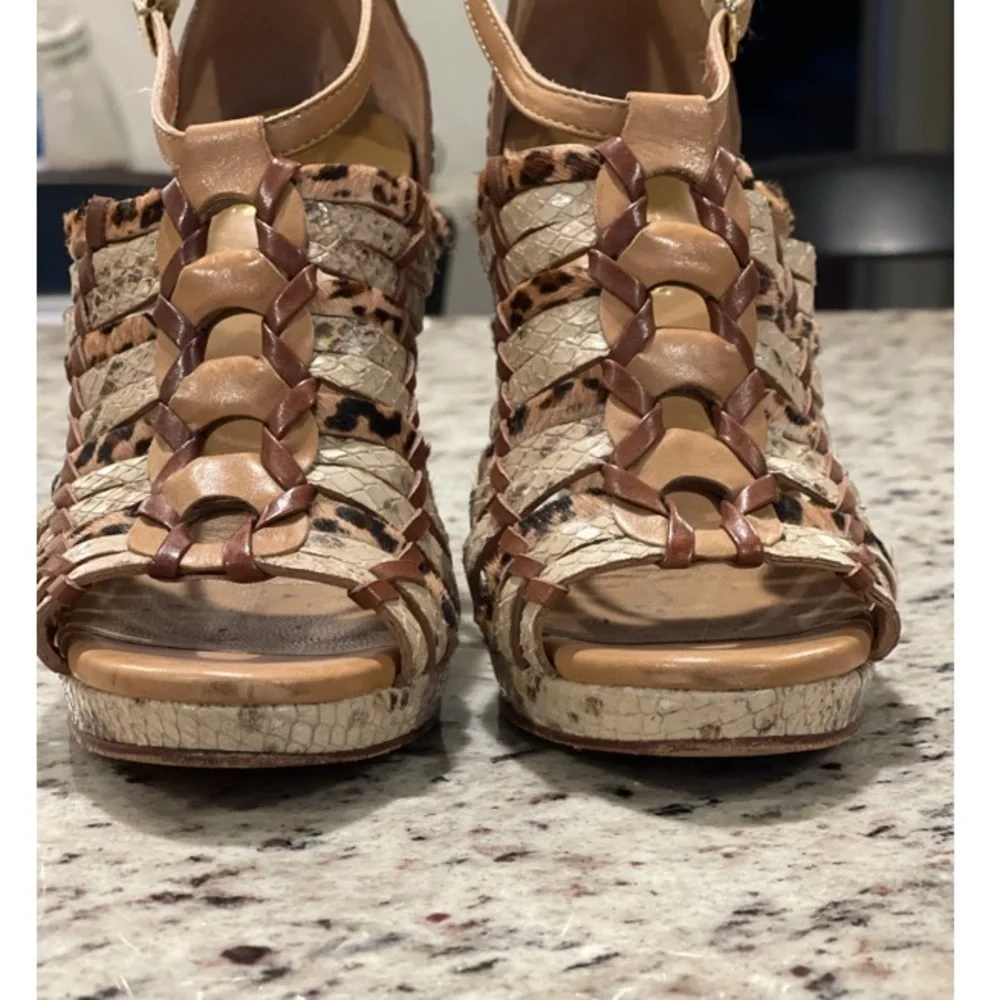 Cole Haan Air Minka Snakeskin and Cheetah Print Wedges